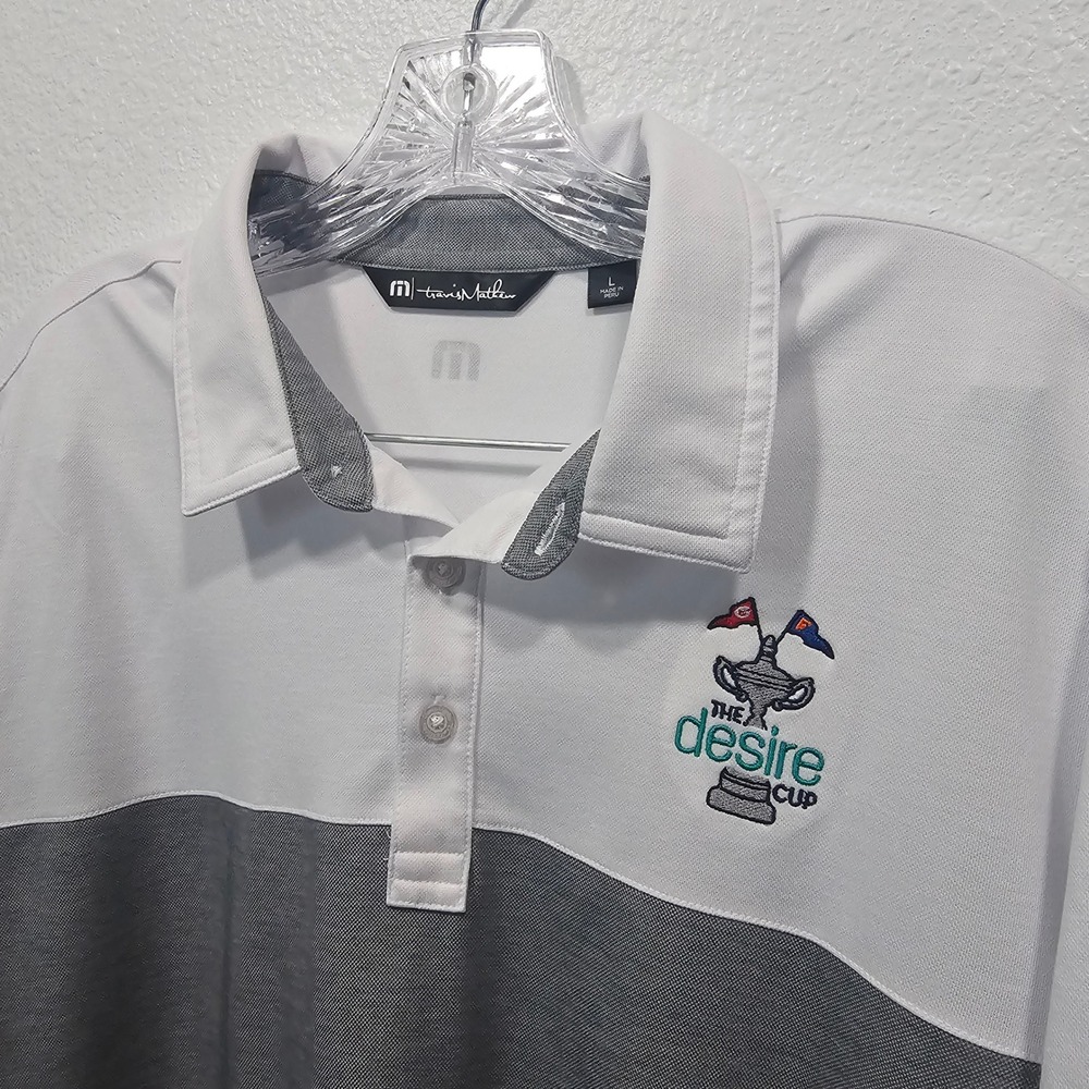 Travis Mathew Mens The Desire Cup Golf Polo Shirt White Grey Color block Large